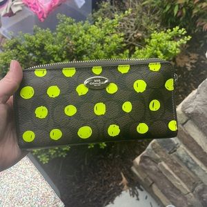 NEON GREEN DOT COACH WALLET